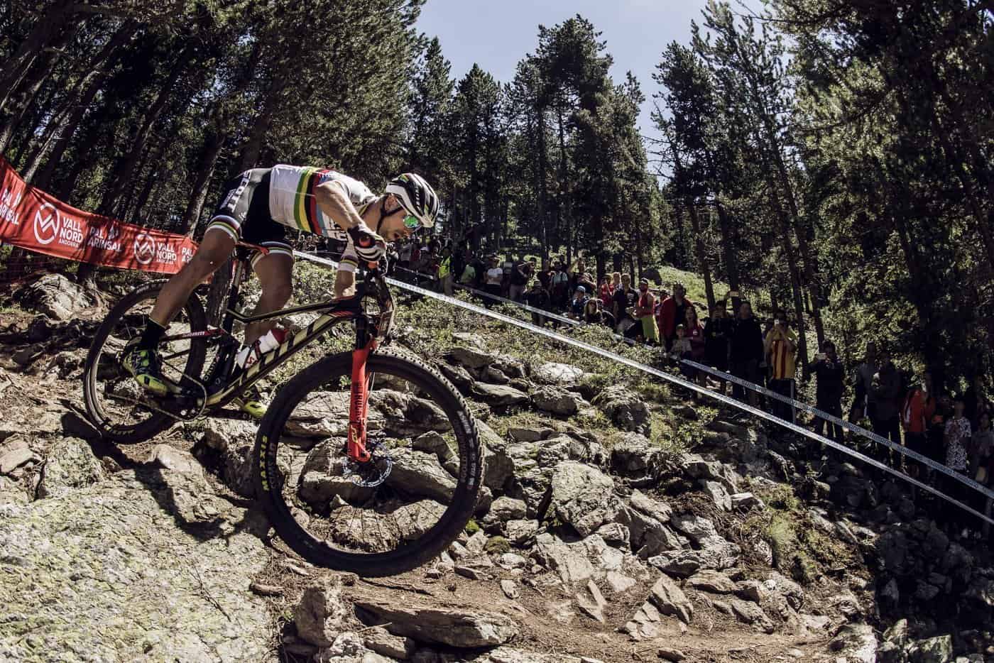 Nino Schurter performs at UCI XCO World Cup in Vallnord, Andorra on July 2nd, 2017 // Bartek Wolinski/Red Bull Content Pool // P-20170702-01564 // Usage for editorial use only // Please go to www.redbullcontentpool.com for further information. //